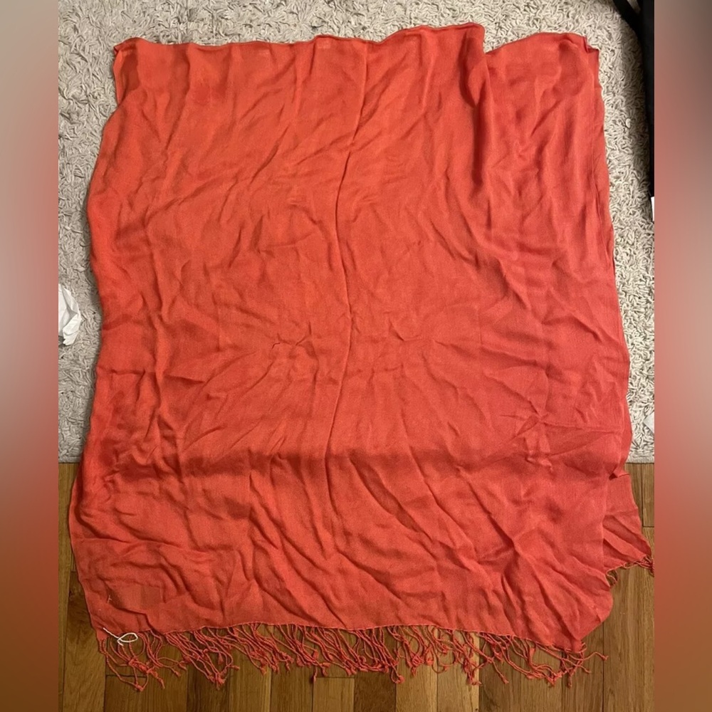 Pashmina Red Orange Rectangle Rectangular Shawl S… - image 1